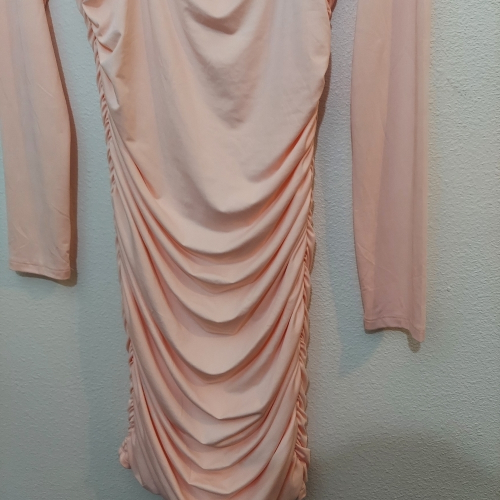 ThatsSoFetch Ruched Long Sleeve Dress Pink Medium - Picture 8 of 12